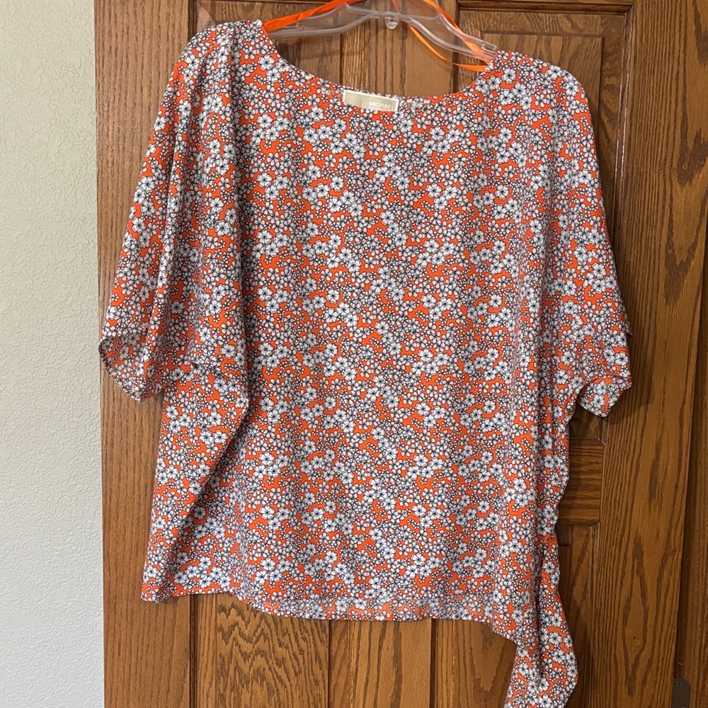 Michael Kors Orange and White Floral Blouse